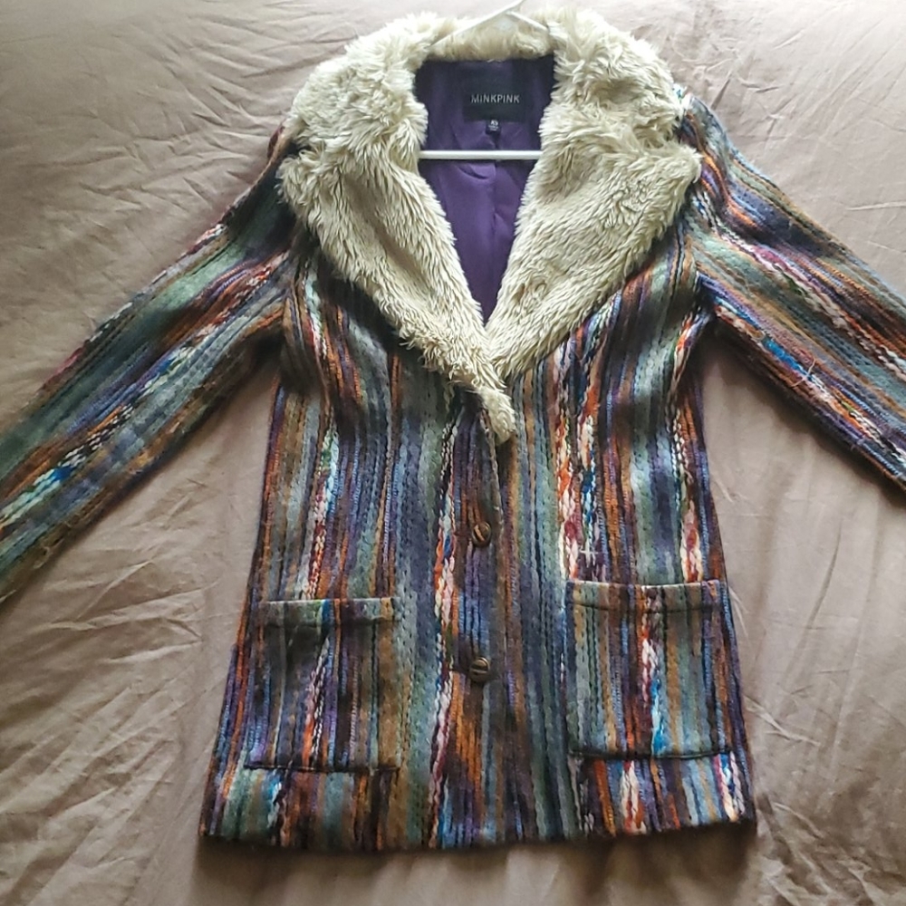 Mink Pink Jacket with Faux Fur Collar